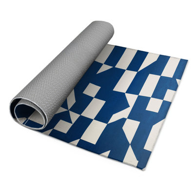 Tapis d'intérieur et d'extérieur à carreaux bleu