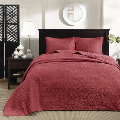 Couvre-lit réversible en grand rouge - Matelassage en coton prélavé matelassé sérénité surdimensionné pour un ajustement optimal et 2 taies décoratives lavables à la machine