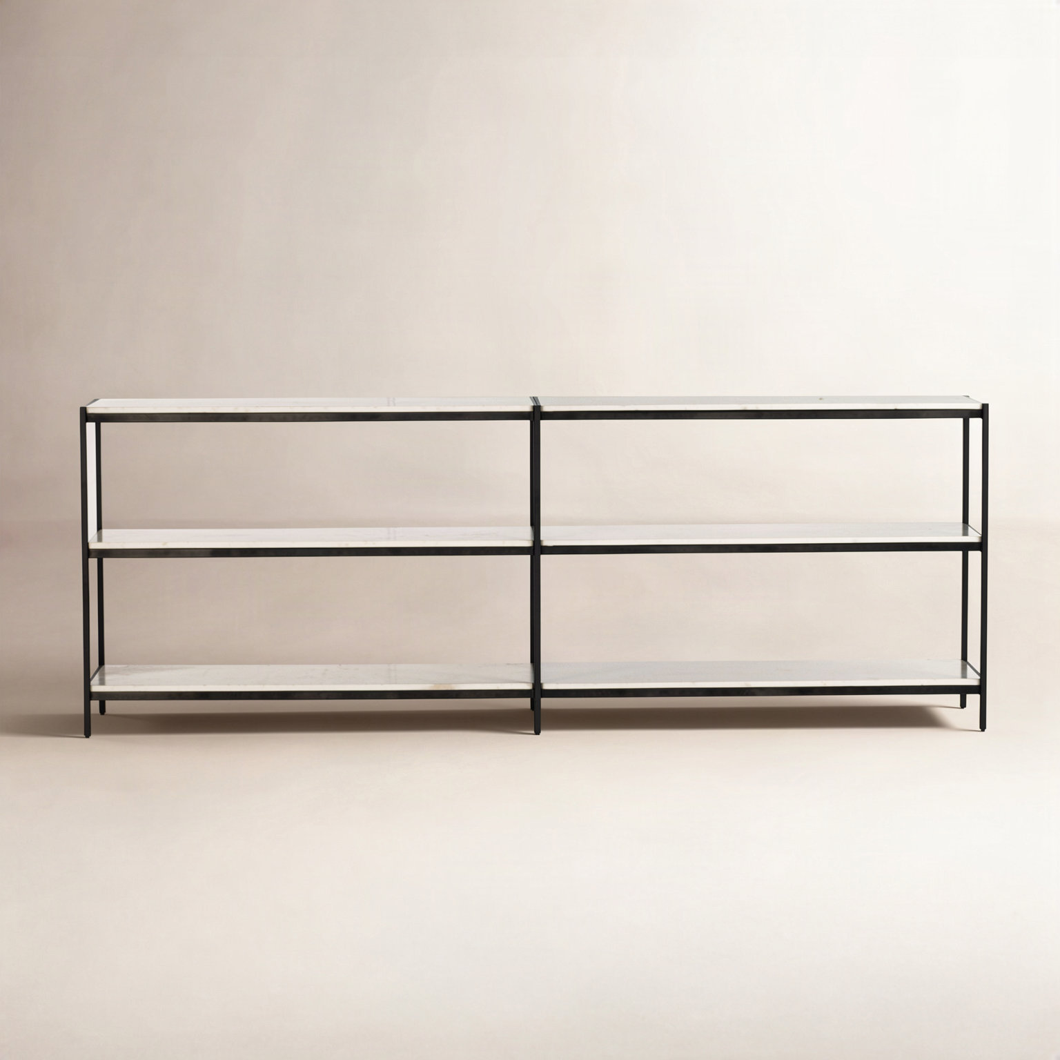 78" Console Table, White/Polished White Marble