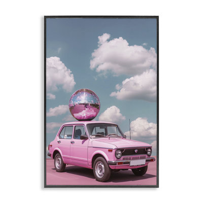 Disco Ball Car & Clouds, giclée encadrée, design par LSR Design Studio