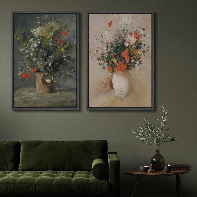 "Bouquet de fleurs et de fleurs élégantes, nature morte" - 2 pièces sur toile, Noir, H 24 po x l 32 po