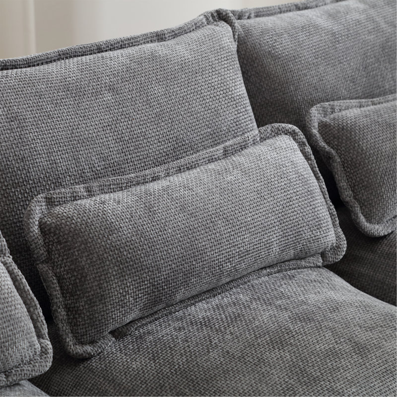 Chenille, High Quality Sponge Filling, Solid Wood Frame, Oversized Four-Seater, U-Shaped Combination Sofa, Gray Chenille