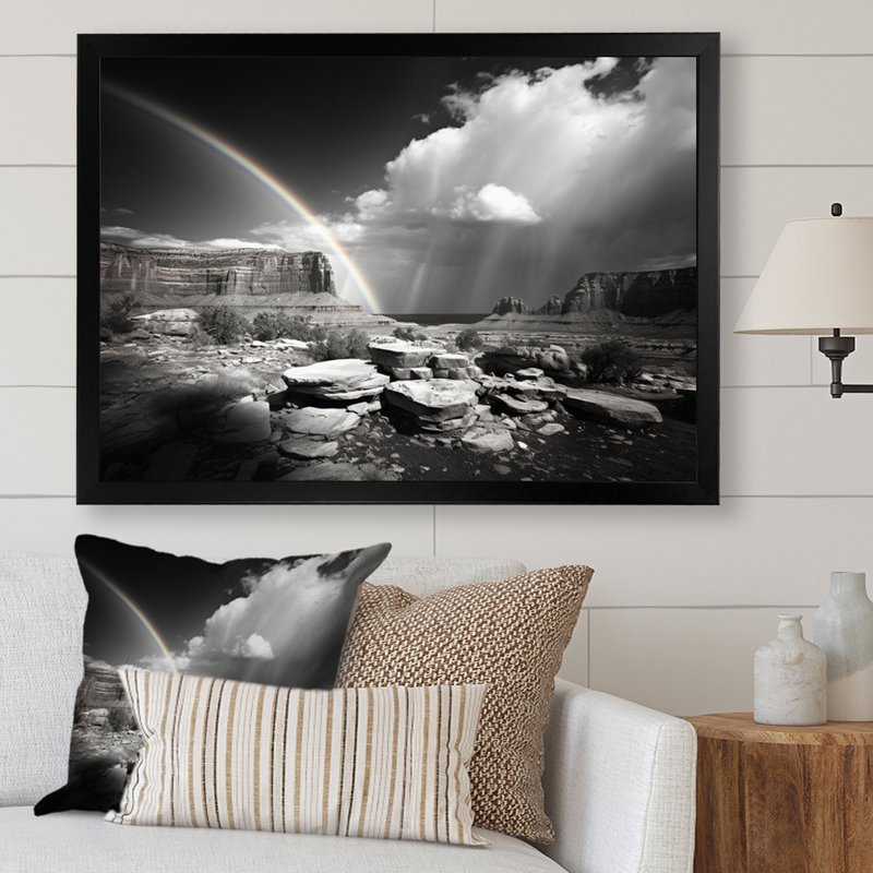 Paysage prisme arc-en-ciel monochrome sur toile, H 12 po x l 20 po x P 1 po, Cadre simple noir