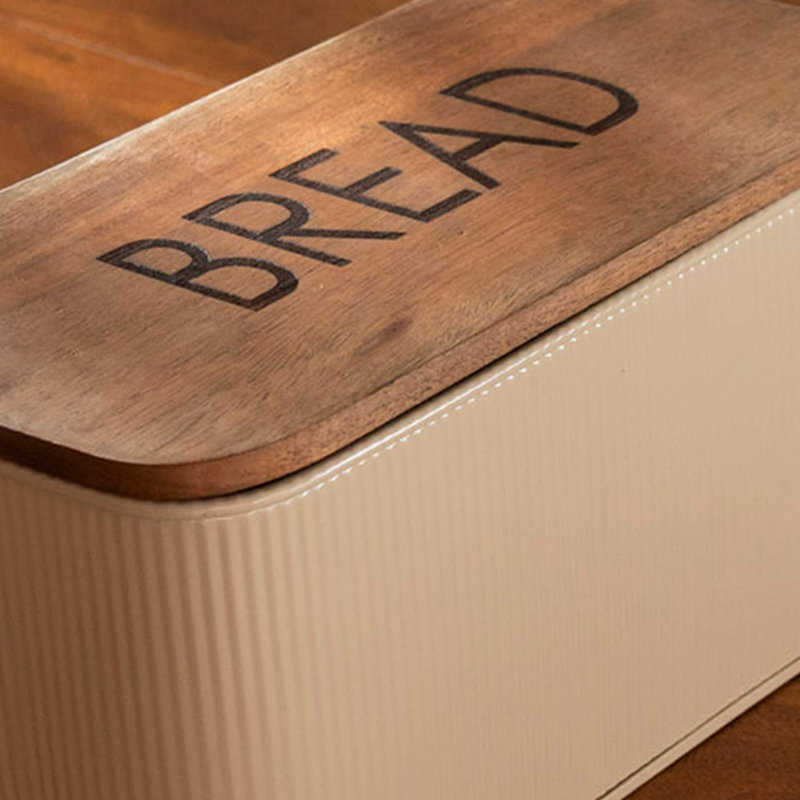 Boîte à pain Akinori en métal crème et bois naturel