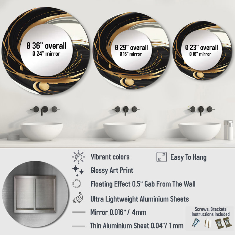 Décoration murale dorée en cercle doré II - Miroir rond moderne_MTMIR56279, 36 po x 36 po