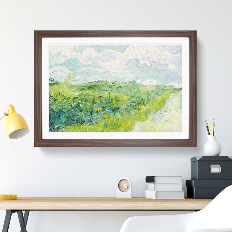 Green Wheat Fields by Vincent Van Gogh - Picture Frame Painting, 27cm H x 36cm W x 2cm D, Walnut Framed