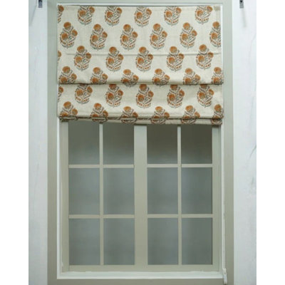  Orange Top Down Bottom Up 100% Blackout Floral Viscose Linen Roman Shade for Window Treatments Handmade Block Print Cordrd Blinds Home Décor, Room Darkening, Mohini