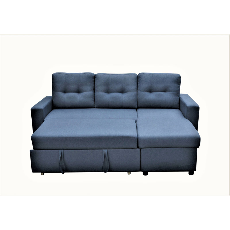 Convertible L-Shaped Sectional Sleeper Sofa Bed, Blue Polyester