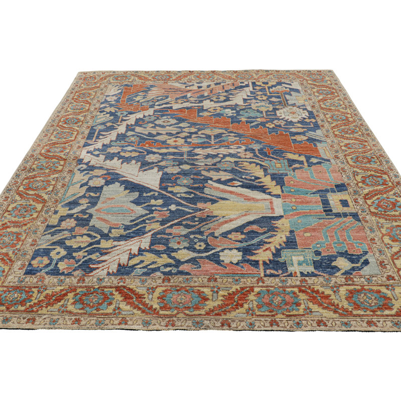 Burano Hand Knotted Wool Floral Area Rug, Rectangle 6' x 9'