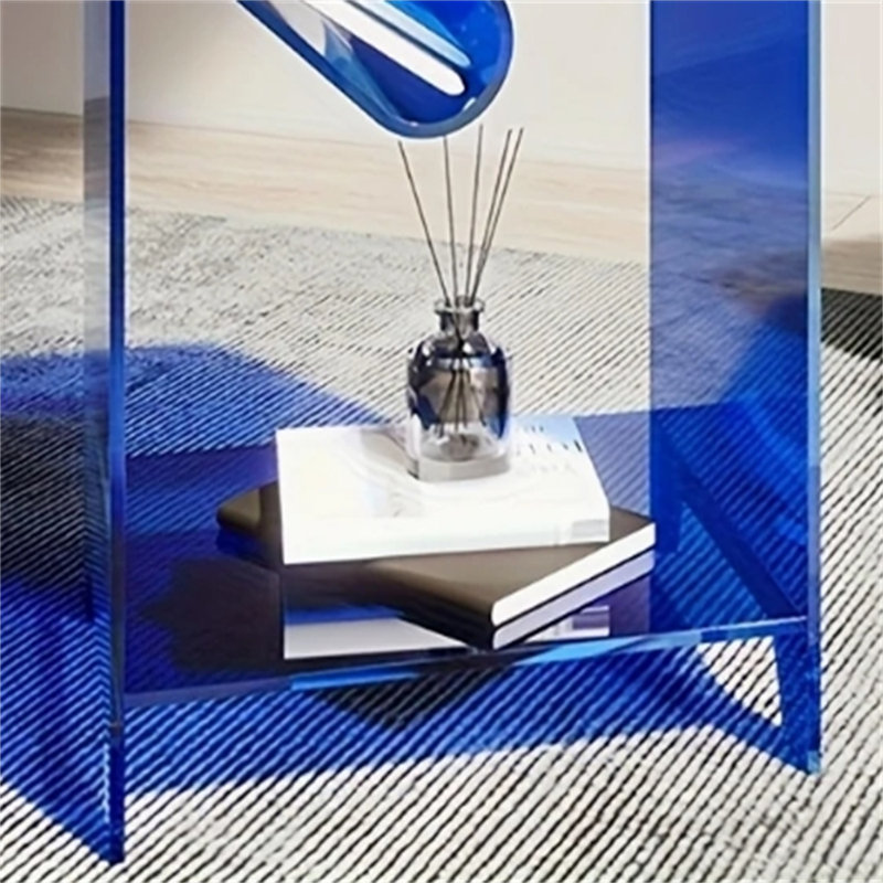 Table de bout Modern Alien, table d'appoint double couche en acrylique transparent avec design ouvert pour salon, canapé, chambre à coucher, table de chevet ou table d'appoint en verre