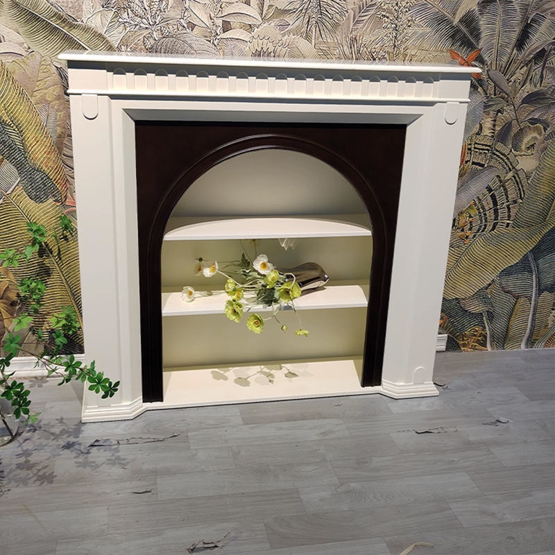 Beige + Black Solid Wood Freestanding Fireplace