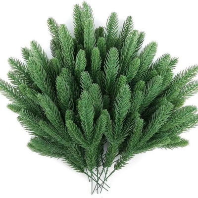 50Pcs Christmas Artificial Pine Branches, 9.8 Inch Fake Pine Needles Twigs, Artificial Greenery Stems for DIY Wreath Crafts Home Decor