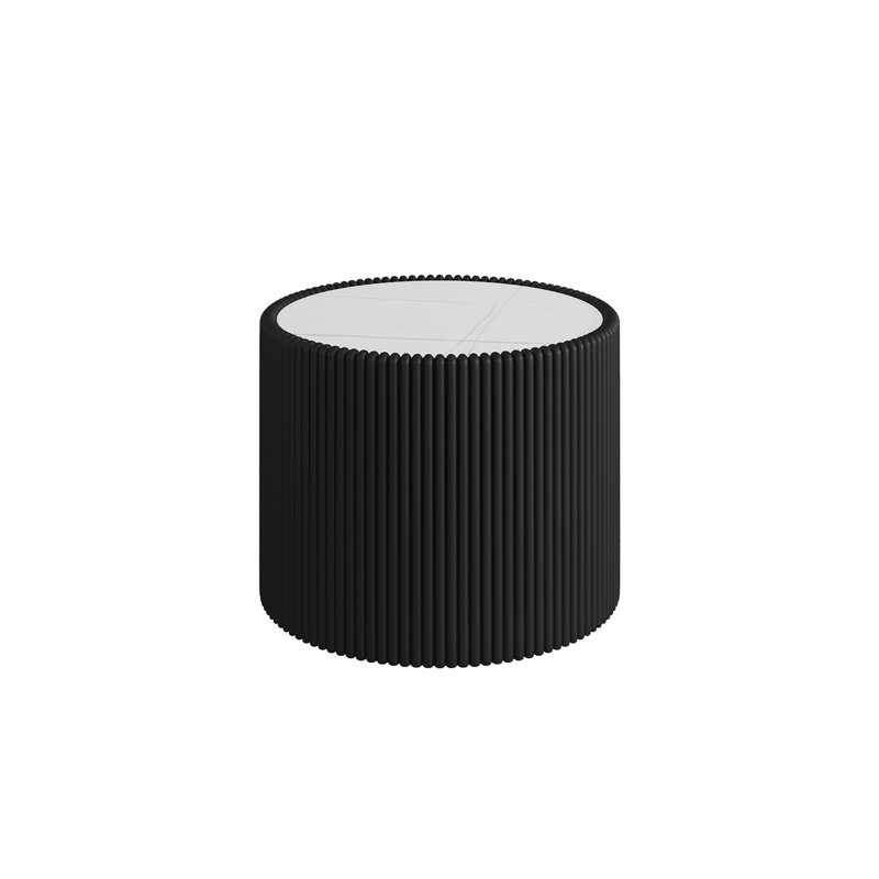 Élégante table de bout cylindrique avec des textures de bureau uniques pour le chevet, table basse en cuir blanc et or fritté avec dessus en pierre, salon idéal, sans assemblage