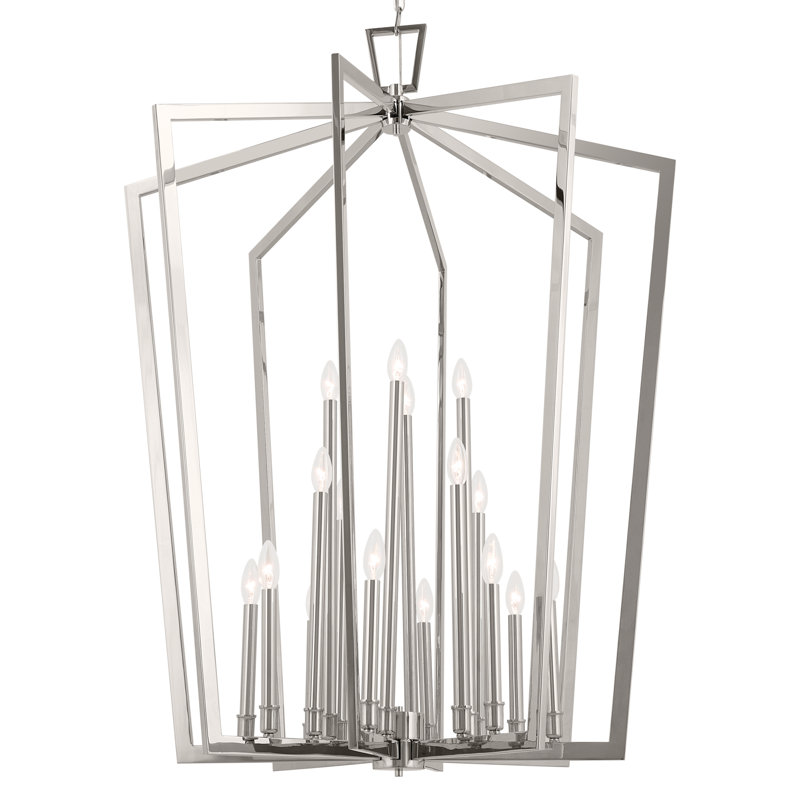 Polished Nickel 16-Light Open Cage Pendant Chandelier