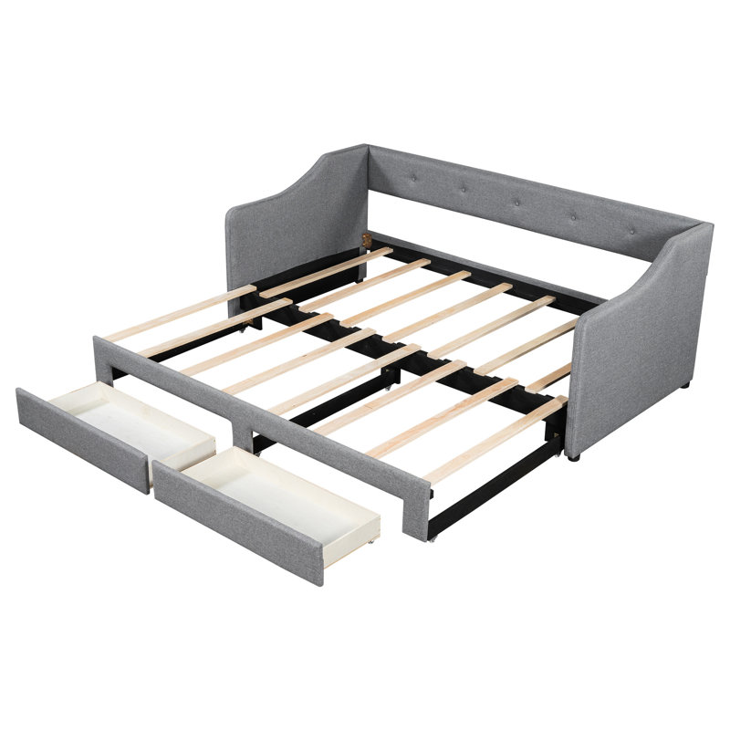 Lit de jour simple TG avec très grand lit avec rangement, revêtement gris - Lit moderne et fonctionnel pour espaces de vie revêtus de tiroirs, chambres attrayantes