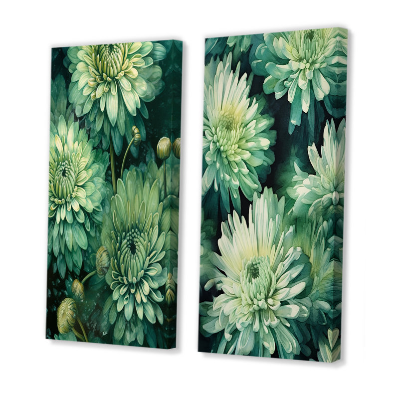 «Chrysanthemums Natures Melody», 2 pièces sur toile, H 32 po x l 32 po, Toile tendue