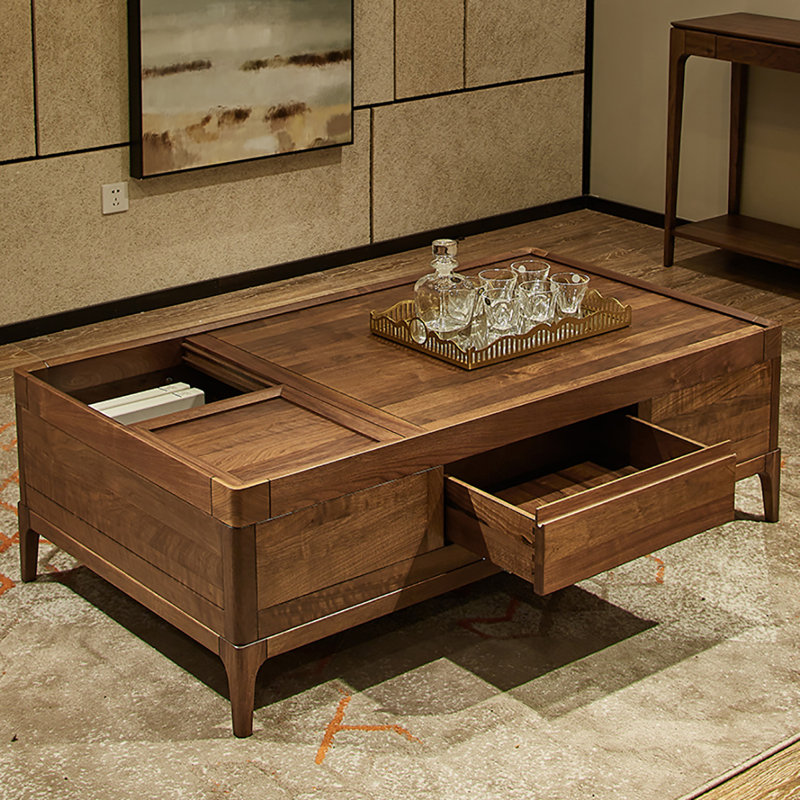 Table basse simple en bois massif de noyer noir moderne