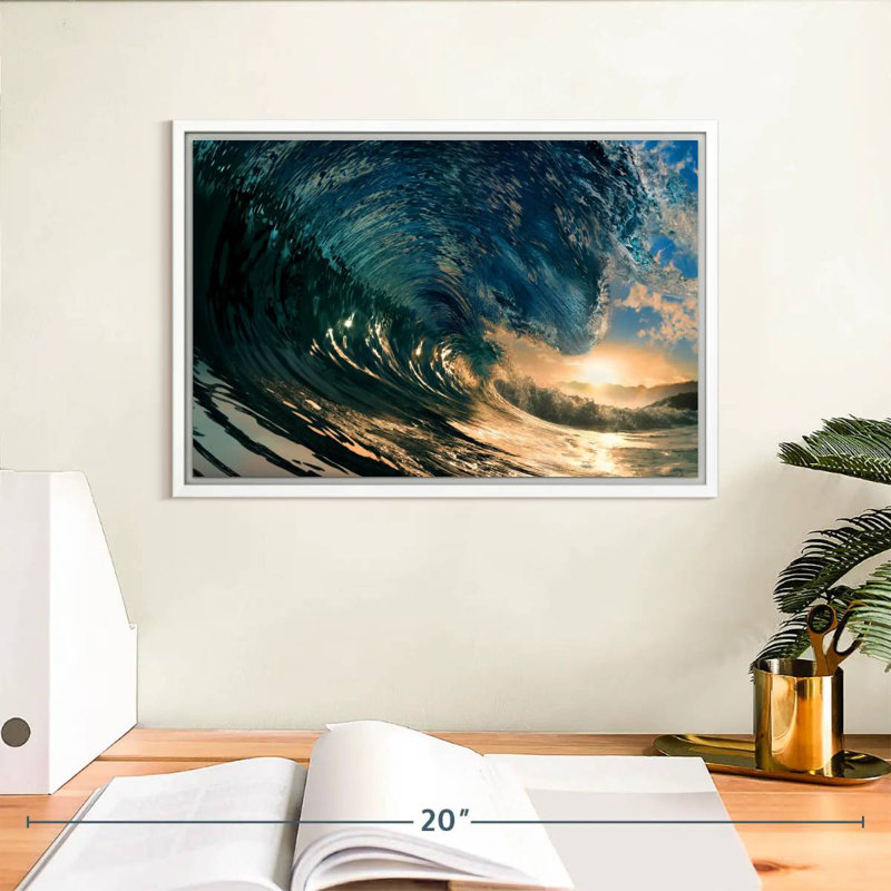 Sunset Coloured Ocean Wave, Floating Frame White, 13" X 9"