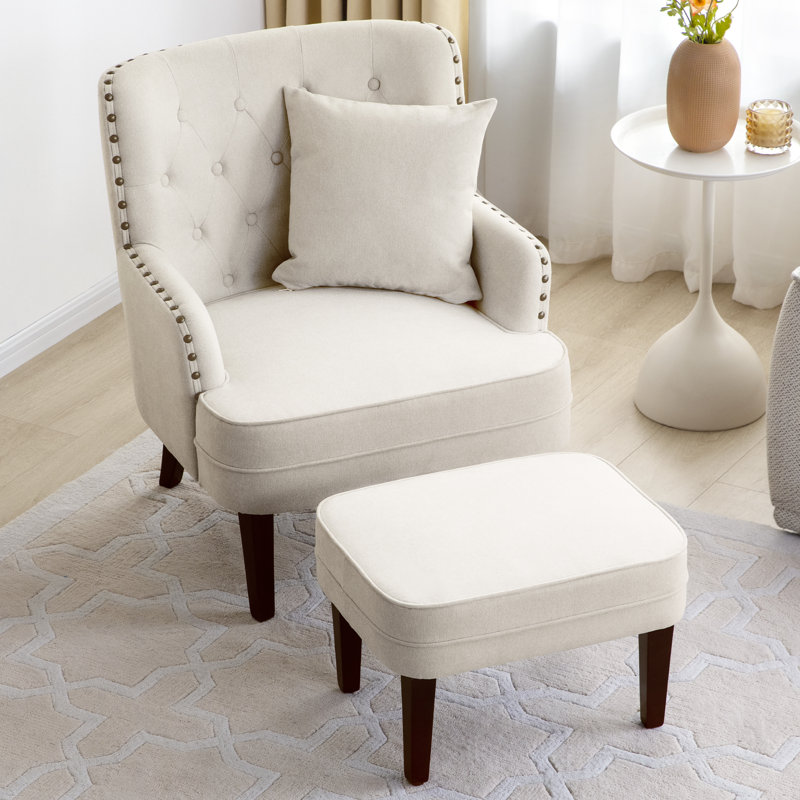 Fauteuil capitonné et repose-pieds HIMO de 28,3 po de largeur, 100 % polyester beige