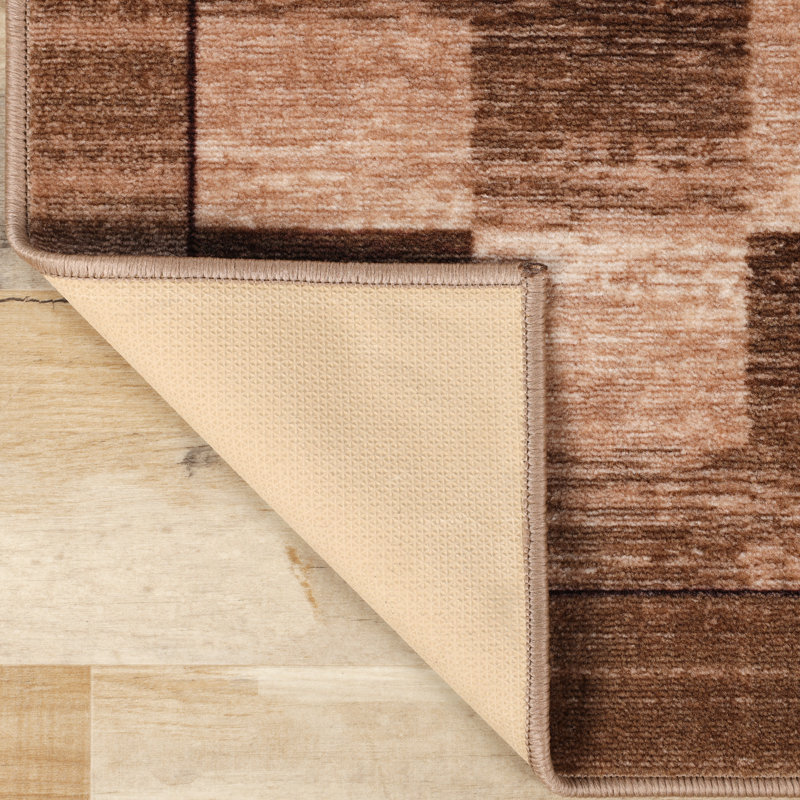 Rustic Color Block Checkered Farmhouse Non-Slip 100% Nylon Indoor Area Rug with Foam Backing, Rectangle 8' x 10'
