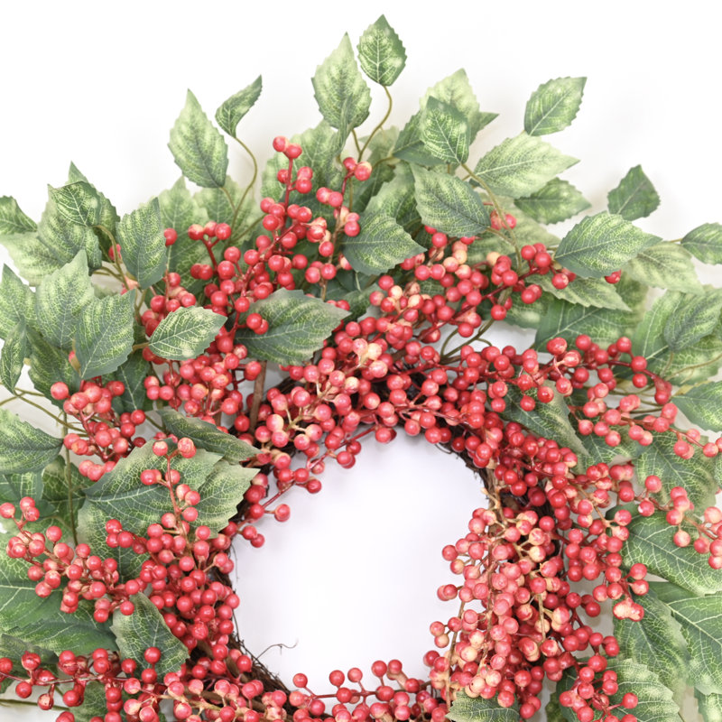 Couronne de 22 po pour porte de jardin 22 po, Vert/rose