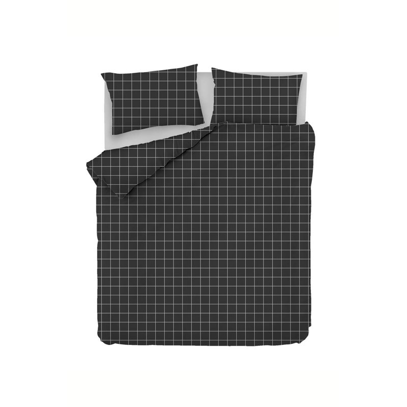 Ensemble de housse de couette 100% coton Foulks, Noir / gris, Housse de couette 79 po x 98 po + 2 taies d'oreill