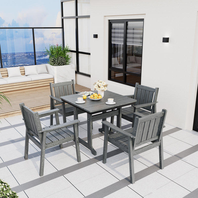 Davonia Gray 5-Piece HDPE Plastic Patio Outdoor Dining Set with Arm Chairs, Gray