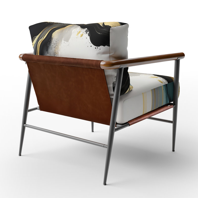 Chaise avec accoudoirs abstraite tapissier abstrait en marbre blanc et or à géométrie abstraite, Noir