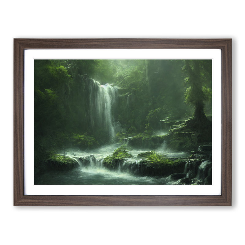 Traditional Waterfall - Single Picture Frame Print, 25cm H x 34cm W x 2cm D, Walnut Framed