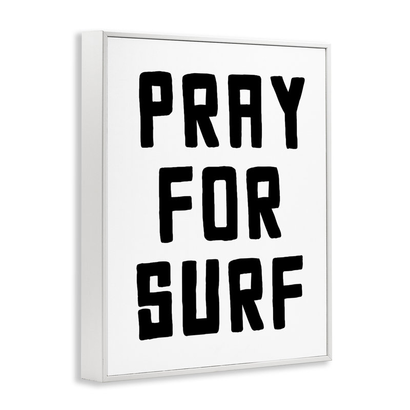 Pray For Surf, H 30 po x l 24 po, Estampe numérique encadrée blanc bord de mer