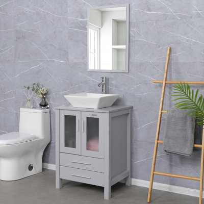 24'' Single Bathroom Vanity Set with Ceramic Vessel Sink, Manufactured Wood Top, Water Saving Faucet