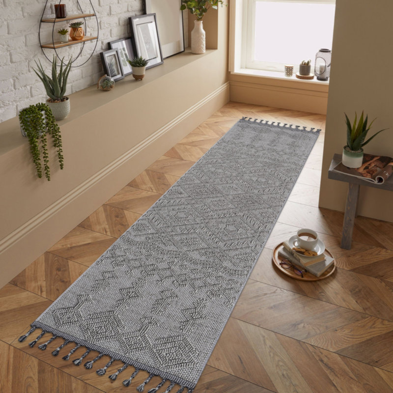 Tapis intérieur / extérieur blanc / blanc / traditionnel Collection, Tapis de couloir 2 pi 2 po x 8 pi