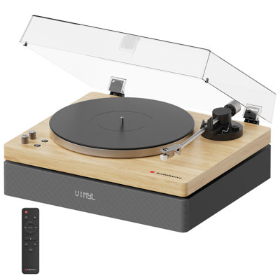 Tourne-disque à courroie avec haut-parleur Bluetooth intégré 120 watts, système de haut-parleurs 2.1 avec caisson de basses intégré, cartouche audio-technica AT-3600L incluse