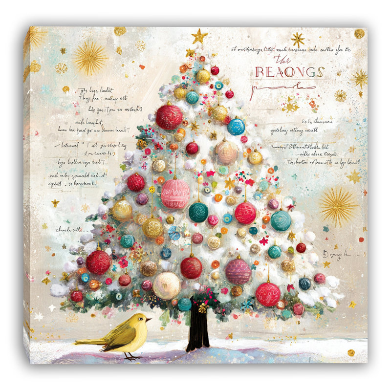 «Whimsical Christmas Tree of Joy», art mural de vacances sur toile tendue, H 30 po x l 30 po