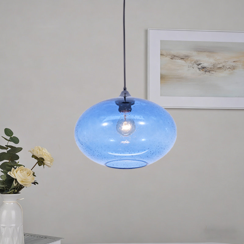 Lustre bleu en verre 12 "à hauteur réglable