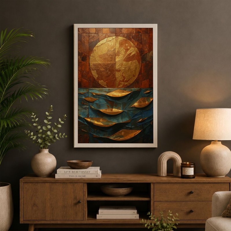 Sun and Tides Boho - Wrapped Canvas, 18x12 - 45.7 x 30.5 cm, Taupe Border