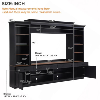 4-Piece Entertainment Center with Bookshelf for TVs Up to 70" TV Stand with Adjustable Shelves, Mid-Century Media Console with Wine Rack for Living Ro
