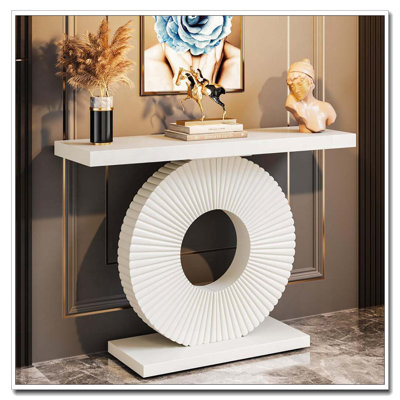 Modern Console Table with Sculptural Geometric Base Accent