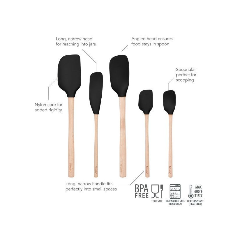 Flex-Core Spatula Wood Handle Set of 5 - White, Black