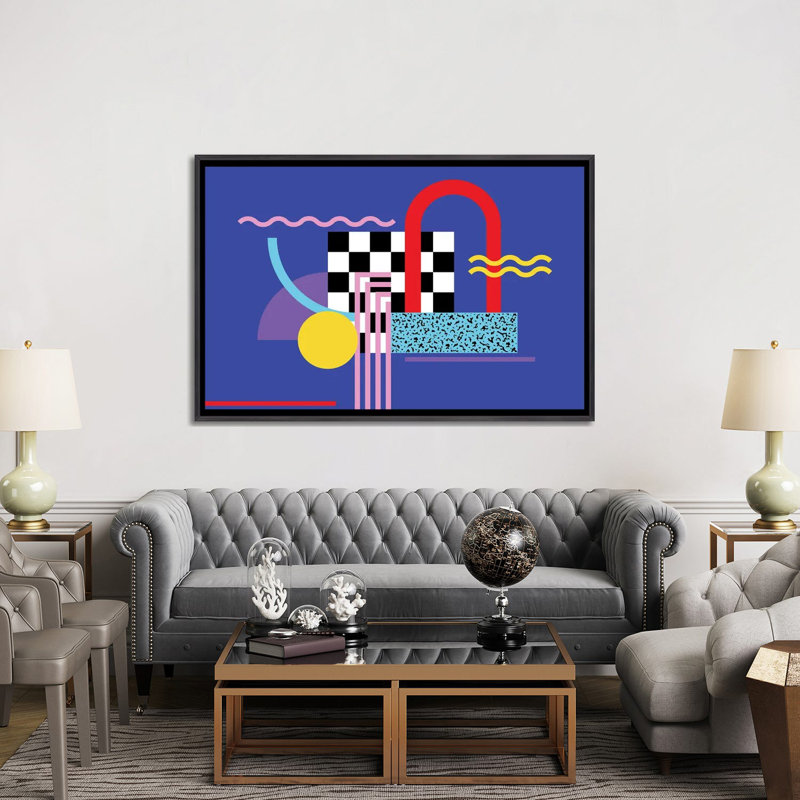 Motif de Memphis 109 - années 80/90 rétro - reproduction d'art mural - toile encadrée, Noir patiné, H 40 po x l 60 po