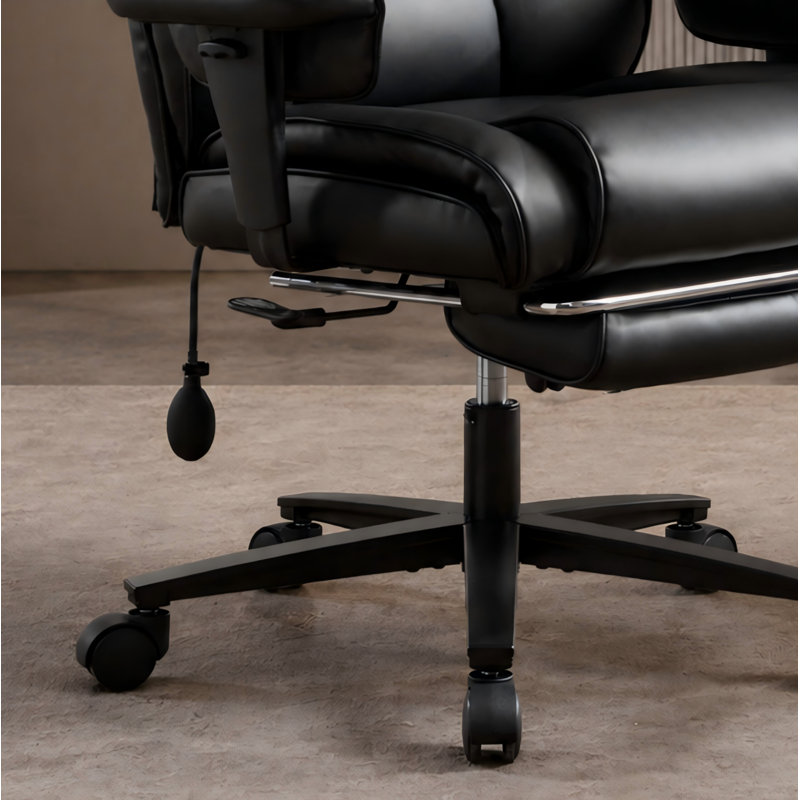 Home High-Back Leather Recliner: Ergonomic Lumbar Support + Retractable Footrest, Fully Adjustable Headrest Height