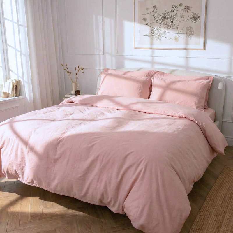 Bedding Sets Cotton No Pattern Duvet Cover Set, King, Pink, 50x90cm Pillowcase