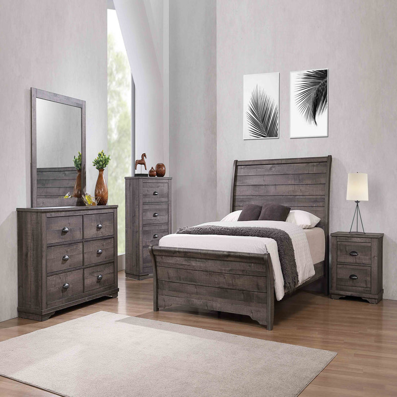 Armoire de chevet contemporaine à 6 tiroirs 1pc, Gris