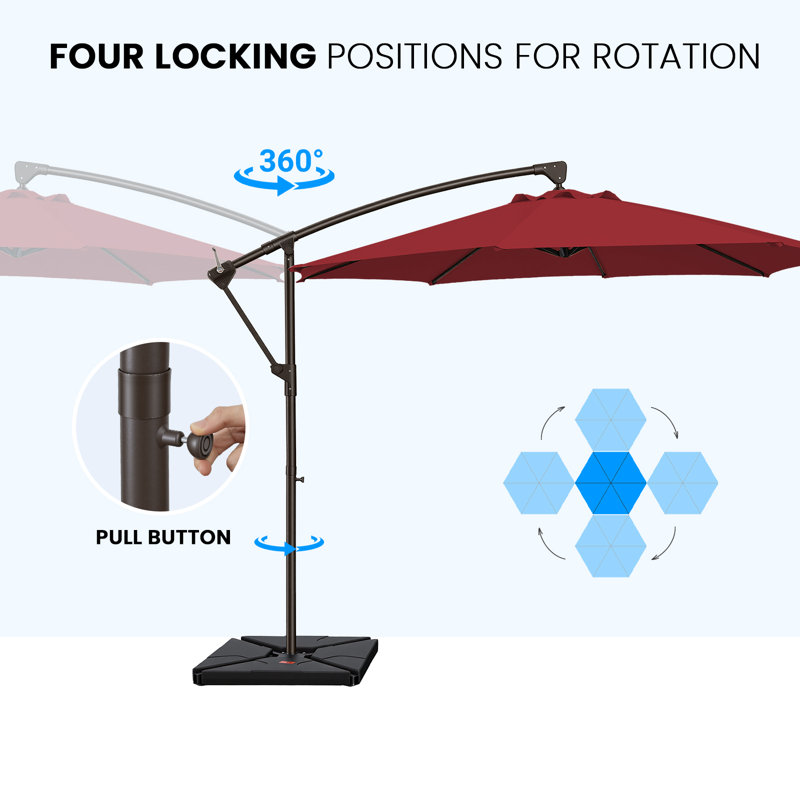 Parasol de patio en porte-à-faux 120 "avec base rotative, Rouge