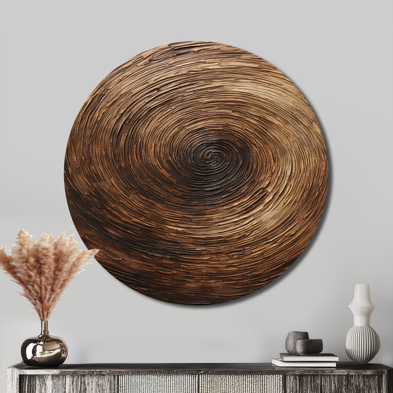 Brown Calm Current Spiral I - Abstract Round Metal Art, 36" H x 36" W