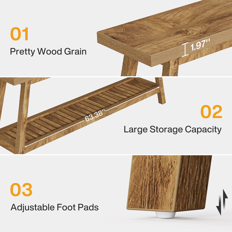 71-Inch Rustic Console Table for Entryway, 2-Tier Wooden Soafa Table, Natural Brown