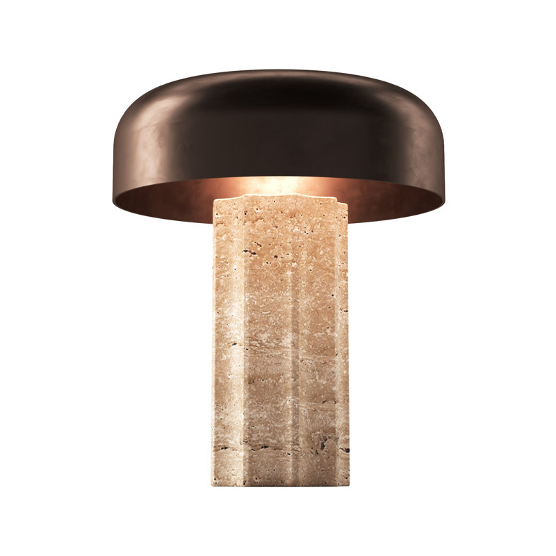 FLUTED COLUMN Rechargeable Cordless LED Table Lamp, 3-Levels Brightness Touch Sensor Control, Travertine / Chocolate Bronze