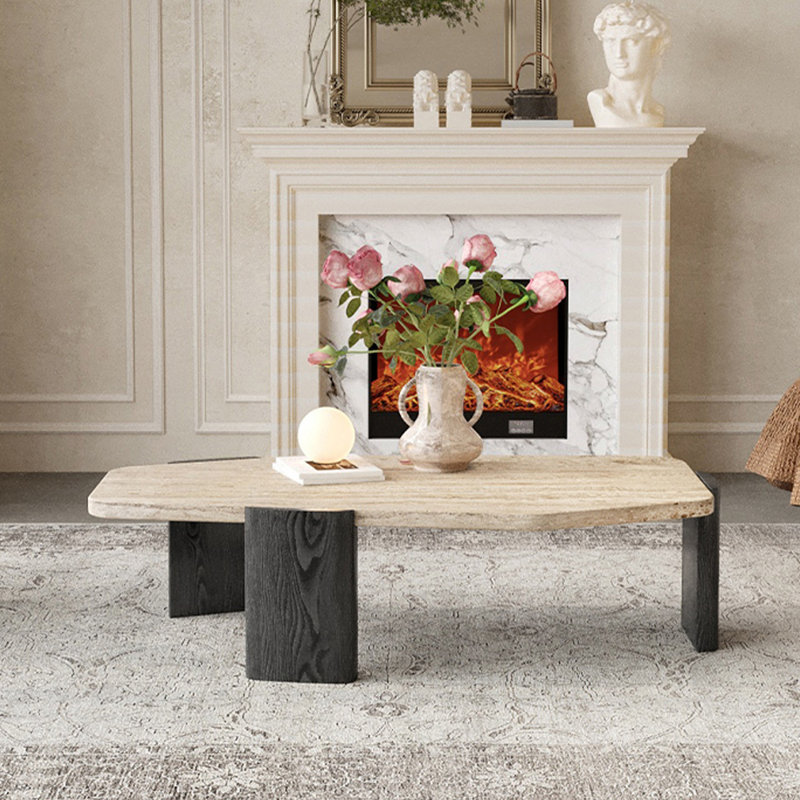 Table basse en pierre naturelle Wabi-sabi, H 13,77 po x L 51,18 po x l 28,74 po, Noir