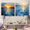 Panneaux solaires abstraits bleus et jaunes I - Panneaux solaires, impression murale en métal, ensemble carré de 2