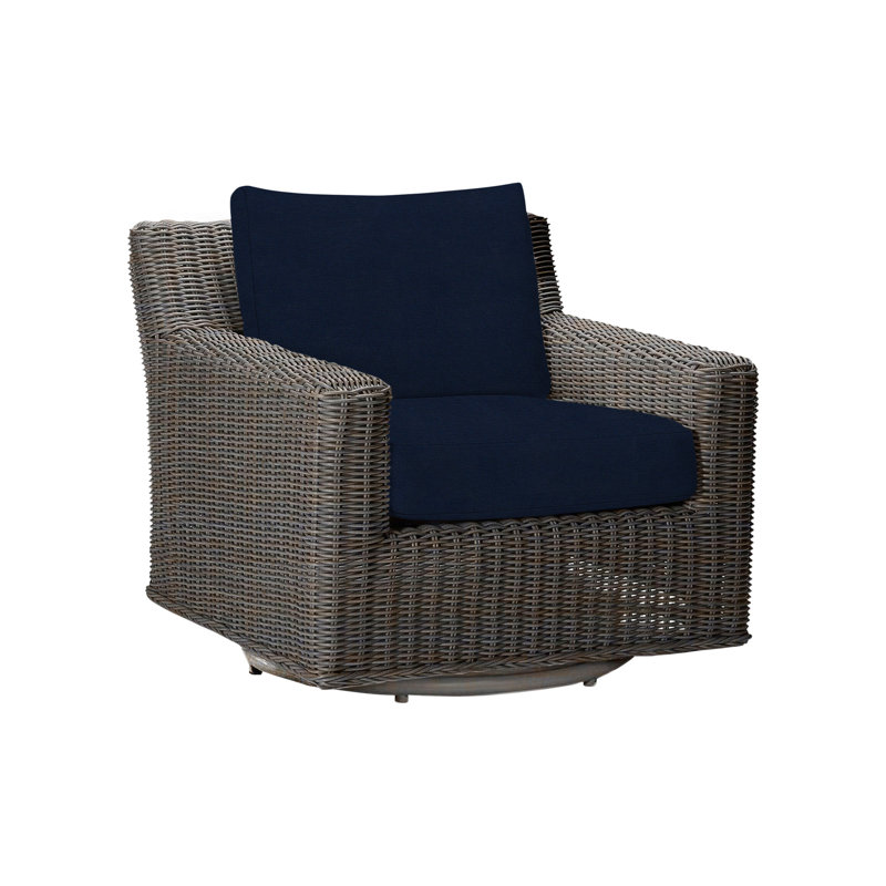 Rustic Swivel Patio Chair with Cushions, No Welt, Indigo Velvet, Black Walnut